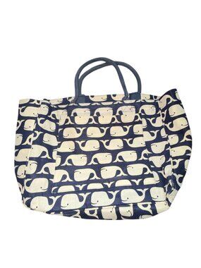 Mud Pie Tote Bag With Whales-19"x6"x13"-Navy Blue Cream-Used